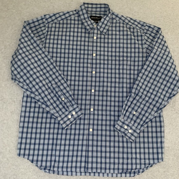Eddie Bauer Other - Eddie Bauer Men's L Button Down Shirt‎ Blue White Plaid Long Sleeve 100% Cotton